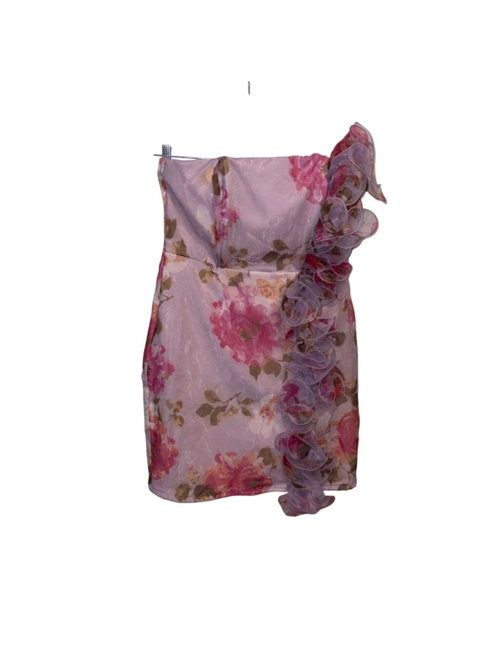 NY & C Floral One-Shoulder Mini Dress With Ruffle Accent Pink & Lavender Size L